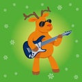 Christmas cartoon reindeer-musician plays the guitar. square green background Royalty Free Stock Photo