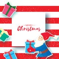 Christmas cartoon of Santa Claus holding a Gift box with bow. Paper Cut Merry Christmas Greeting card. Origami Happy New Royalty Free Stock Photo