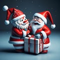 Christmas cartoon santa claus with snowman gifts box. generative AI