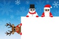 Christmas cartoons reindeer santa and snowman with white notice