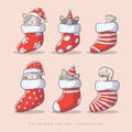 Christmas cat illustration set bundles Royalty Free Stock Photo