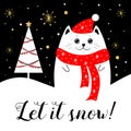 Christmas cat greeting card, let it snow Royalty Free Stock Photo