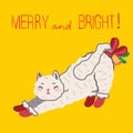 Christmas cat, Merry Christmas illustration of cute catwith accessories like a knited hat, sweater Royalty Free Stock Photo