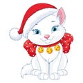 Christmas cat with Santa hat. Cartoon vector illustration Royalty Free Stock Photo