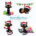 Christmas Cats. Set Of Christmas Cats Vector. Cartoon Cats With Holiday Gifts. Royalty Free Stock Photo