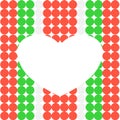 christmas celebrate green and red theme sweet heart shape frame picture with copy space on white background. circle polkadot Royalty Free Stock Photo