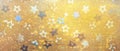 Christmas celebration. Abstract background for new year party. Patter of gold stars with lights, bokeh. Golden glitter stars on Royalty Free Stock Photo