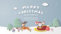 Christmas celebration background. Santa Claus and reindeer in paper cut style. Digital craft paper art Royalty Free Stock Photo