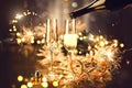 Christmas celebration with champagne. Holiday decorated table Royalty Free Stock Photo