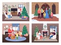 Christmas celebration flat color vector illustration set