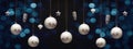 Christmas celebration holiday background banner template greeting card panorama - Group of hanging white balls baubles, fire cones