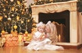 Christmas, celebration, holiday, xmas concept - happy cute child