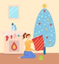 Christmas Celebration at Home, Woman with Presents