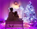 Christmas Celebration, Kids Back, Children Looking to Xmas Tree Royalty Free Stock Photo