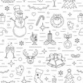 Christmas Celebration Pattern. Many New Year, Christmas And Winter Symbols