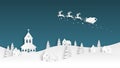 Christmas celebration. Santa Claus flying in the sky over village in paper cut style. Digital craft paper art background Royalty Free Stock Photo