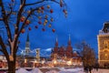 Christmas celebrations on the red square on a winter evening, Moscow