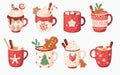 Christmas ceramic cups and porcelain mugs with festive pattern and homemade hot warming drinks