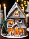 Christmas ceramic house candle POV dark watercolour Royalty Free Stock Photo