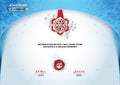 Christmas certificate. Blue border and snowflake emblem, Silver portrait of Santa on the red wafer. Bright Xmas frozen background