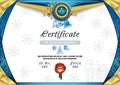 Christmas certificate. Blue gold border and snowflake emblem