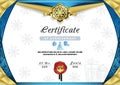 Christmas certificate. Blue gold border and snowflake emblem