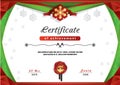 Christmas certificate. Green red border and snowflake emblem, Gold portrait of Santa on the red wafer. Bright Xmas background