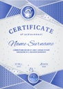 Christmas certificate with Santa Claus in emblem. Blue silver textured winter background for New Year congratulations