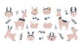 Christmas characters - animals. Cute Woodland characters, bear, fox, raccoon, deer. Vector illustration