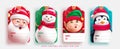 Christmas characters tags vector set design. Christmas gift tag with santa claus, Royalty Free Stock Photo