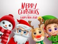 Christmas characters vector background template. Merry christmas and happy ne year greeting text. Royalty Free Stock Photo