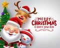 Christmas characters vector banner template. Merry christmas text in white empty space for messages and xmas character. Royalty Free Stock Photo