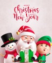 Christmas characters vector poster design. Merry christmas and happy new year greeting text Royalty Free Stock Photo