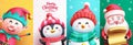 Christmas characters vector poster set design. Merry christmas greeting text with xmas Royalty Free Stock Photo