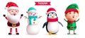 Christmas characters vector set design. Christmas santa claus, snowman, penguin Royalty Free Stock Photo