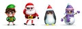 Christmas characters vector set design. Santa claus, elf, snowman and penguin 3d christmas character isolated. Royalty Free Stock Photo