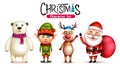 Christmas characters vector set. Santa claus, elf, reindeer and polar bear 3d christmas character with cute and friendly. Royalty Free Stock Photo