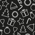 Christmas charcoal seamless pattern on black background.