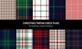 Christmas check pattern set for winter holidays. Seamless tartan plaid vector in red, green, navy blue, yellow, white for flannel.