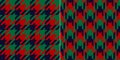 Christmas check plaid pattern in red, green, navy blue. Seamless dark houndstooth tartan vector set for New Year scarf, jacket.