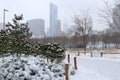 Christmas in Chicago. Modern architecture and cityscape background. Royalty Free Stock Photo