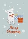 Christmas Chihuahua in hand drawn style. Greeting text Merry Christmas. Beautiful illustration for greeting cards, posters and