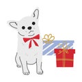 Christmas Chihuahua in hand drawn style. Merry Christmas illustration of cute pet with accessory. Flat vector illustration
