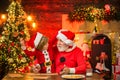 Christmas Child son and father Write Letter to Santa Claus. Child boy and grandfather writing christmas letter to Santa Royalty Free Stock Photo