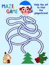 Christmas childish maze game with elf stock vector illustration