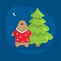 Christmas children`s illustration cute bears winter brown