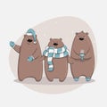 Christmas children`s illustration cute bears winter brown