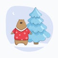 Christmas children`s illustration cute bears winter brown