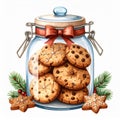 Christmas Chocolate Chip Cookies in Glass Jar Royalty Free Stock Photo