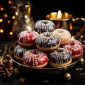 Christmas chocolate donuts with a cup of coffee